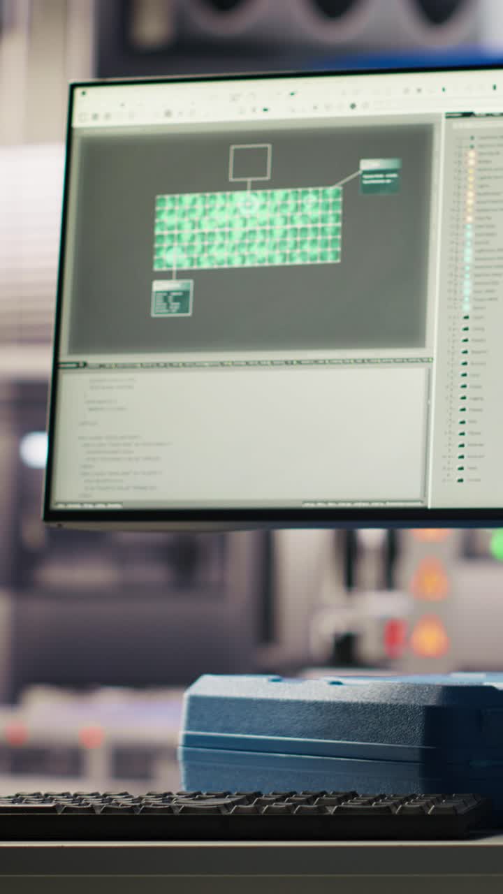 Vertical video Display in industry 4.0 solar panels plant troubleshooting equipment malfunction