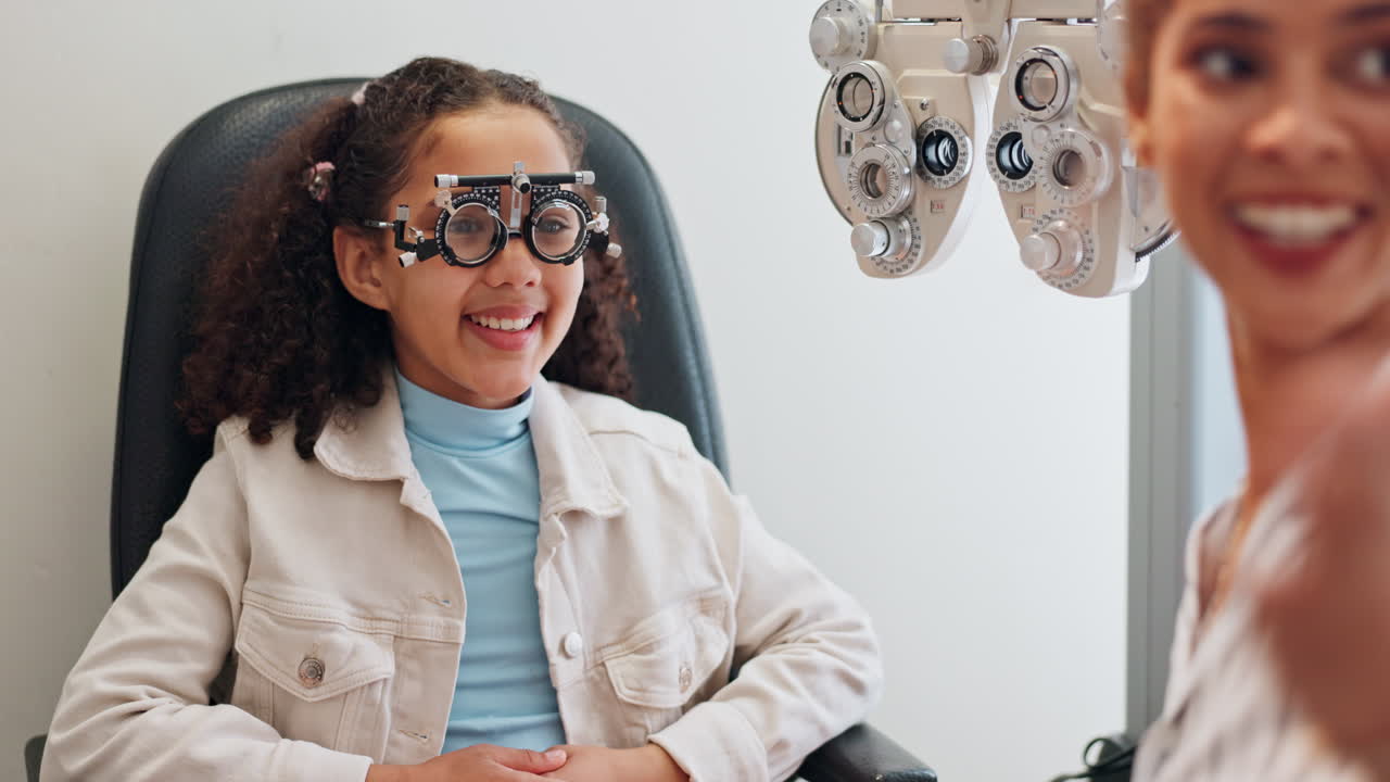 Child undergoing eye exam with optometrist