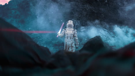 Astronaut Exploring a Mysterious Alien Landscape