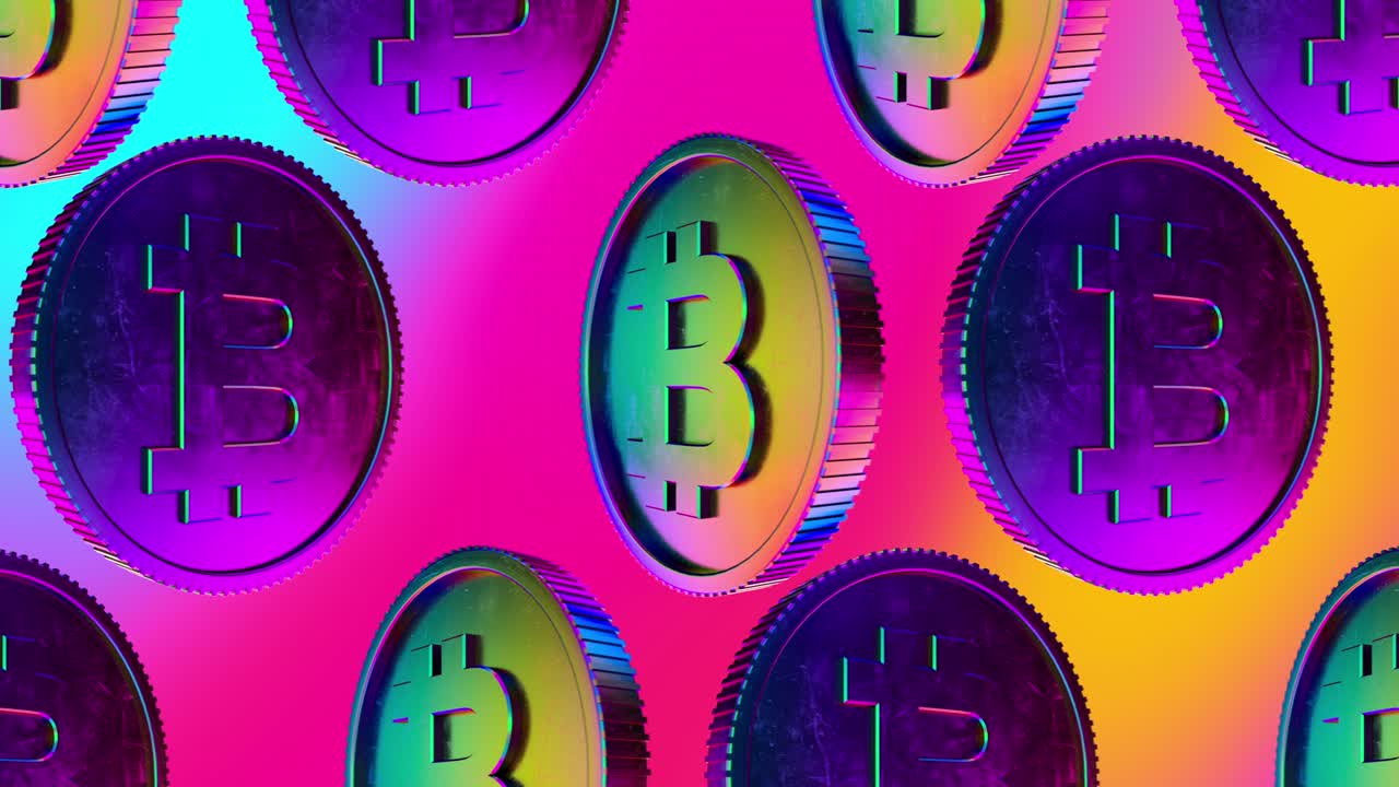 4k Spinning Colored Bitcoin Loop