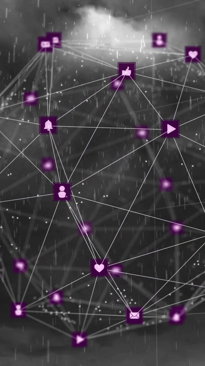 Animación de una red de conexiones con iconos sobre una tormenta