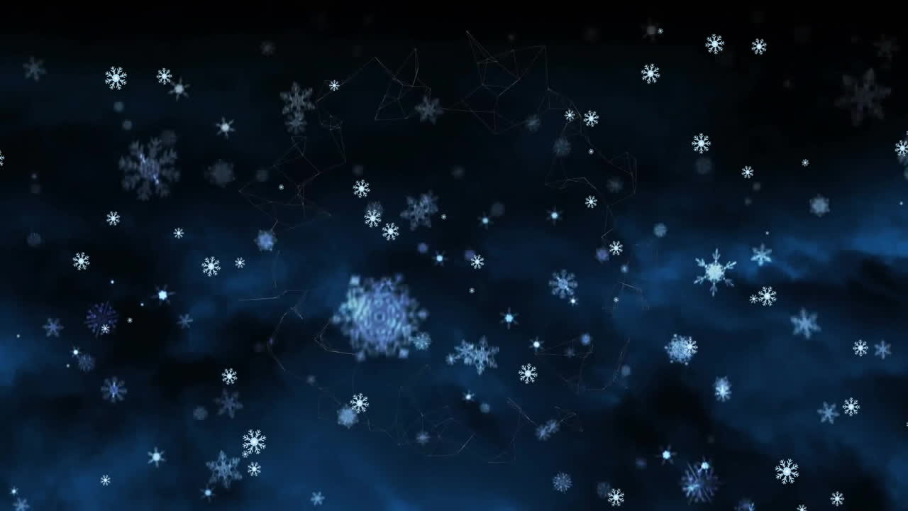 Animasjon av snø som faller på en blå og svart bakgrunn