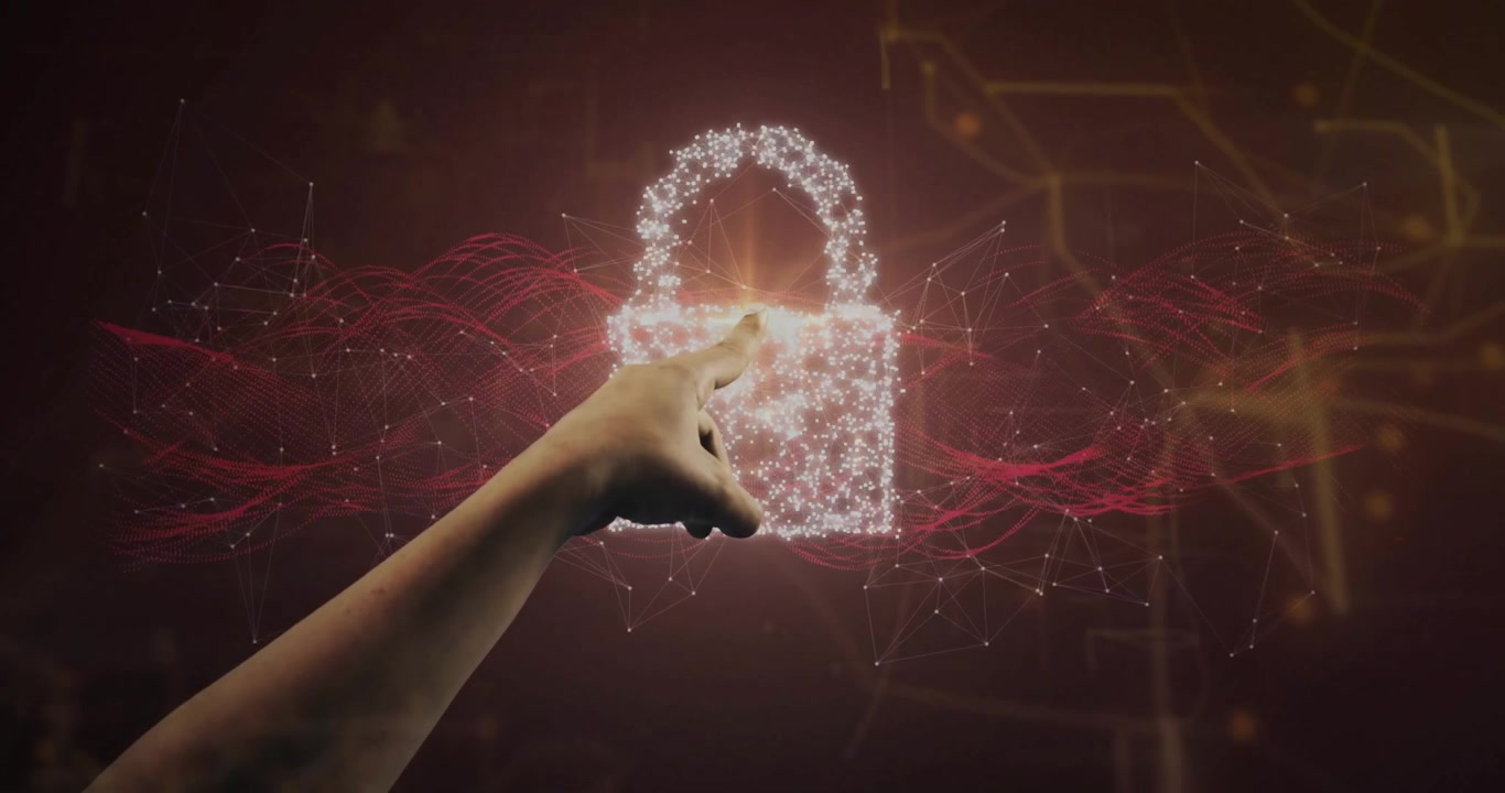 Mano con icona di lucchetto di sicurezza informatica digitale