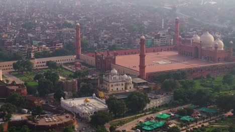aerial view of badshahi mosque and gurdwara in lahore, pakistan