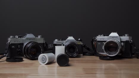 analog cameras on a table