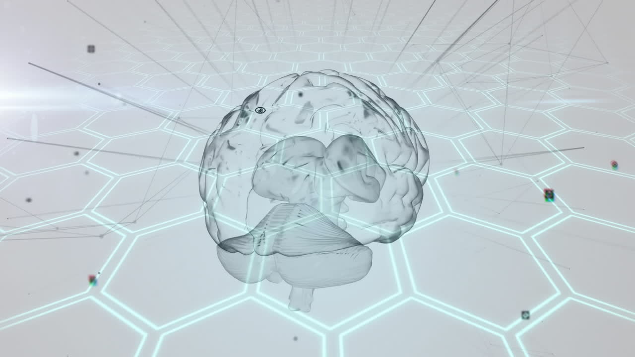 Brain with neural network connections and data processing animation