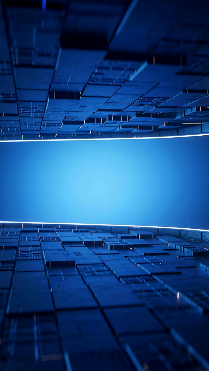 Vertical video: Panning camera showing curved blue void in tunnel, highlighting LED rim panels