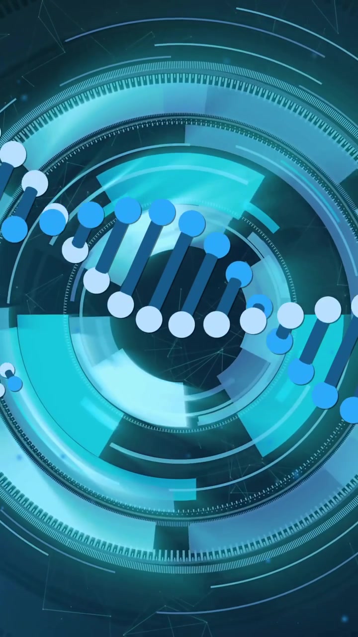 Animation of dna strands over scope scanning and shapes