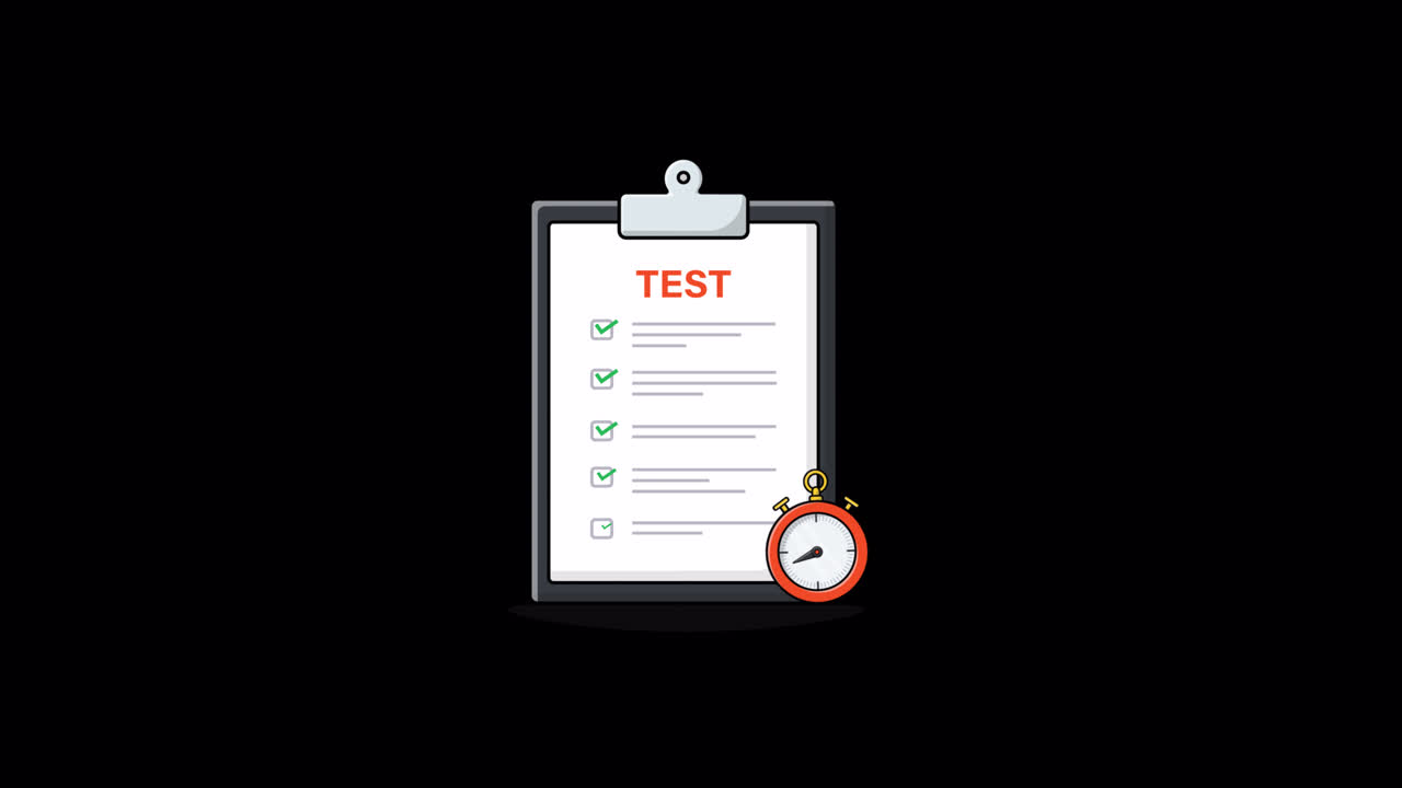 Animated Clipboard with Test Checklist and Stopwatch