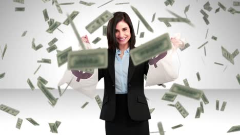 video compuesto de mujer de negocios sosteniendo bolsas de dinero