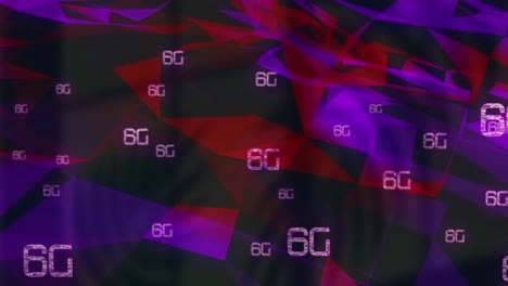 animación de múltiples textos de 6g sobre formas geométricas en movimiento coloridas