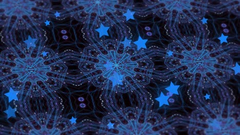 Digitale-Animation-Blauer-Kaleidoskopischer-Formen,-Die-Sich-In-Hypnotischer-Bewegung-Vor-Schwarzem-Hintergrund-Bewegen