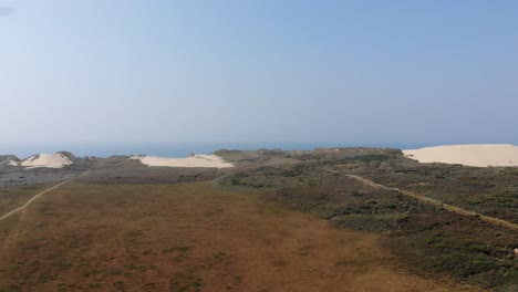 Aerial-view-of-dunes-by-the-North-Sea-shoreline-at-Rubjerg-Knude,-Løkken,-Denmark