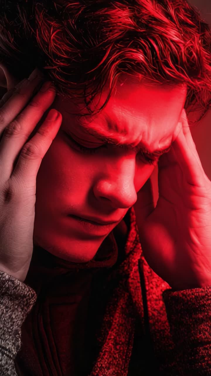 Intense Emotion Portrayed Through Striking Red Lighting: A Visual Journey of Contemplation and Inner Struggle in Two Expressive Frames