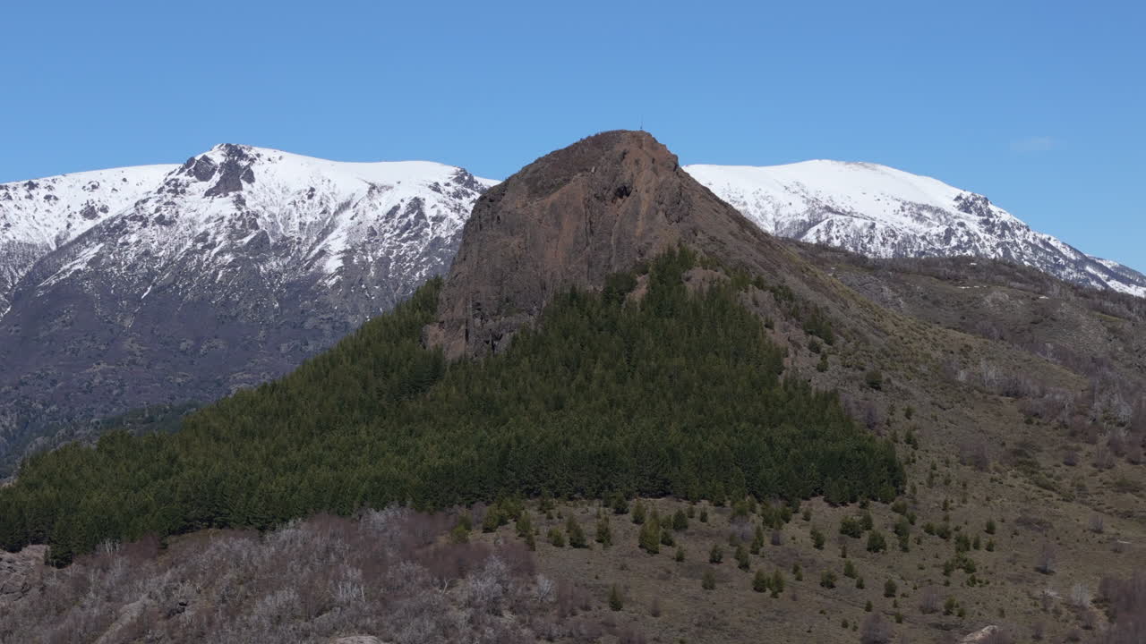 Aerial view of impressive snow-capped Andean mountains in national park in Argentine Patagonia.