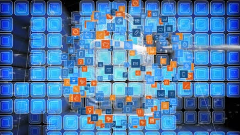 animation of globe with network of connections over blue screens