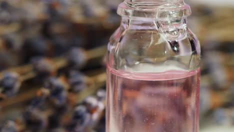 Lavender Essential Oil in a Small Glass Bottle