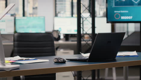 vertical video sleek boardroom empty with technology and business documents
