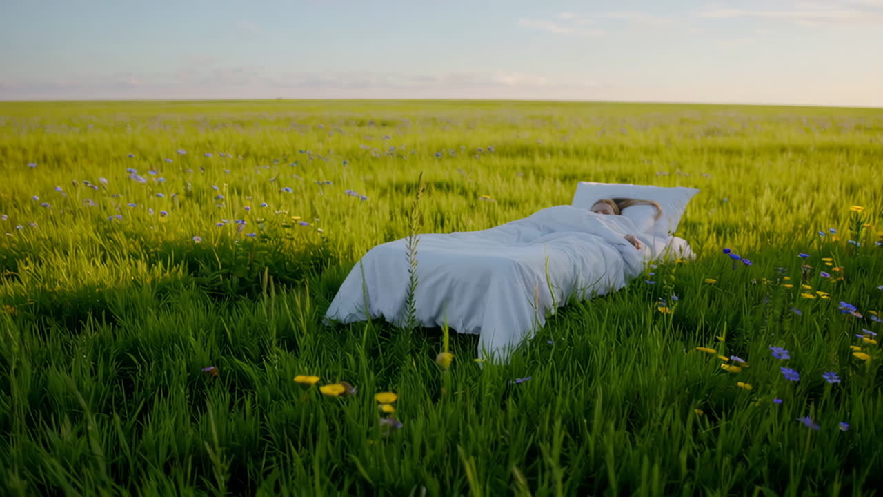 Peaceful Sleep in a Dreamy Green Meadow