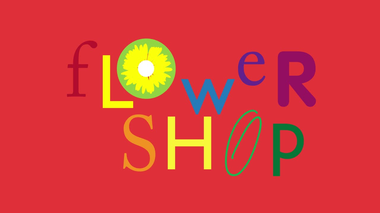 무작위 매크로 글자 스 모션 애니메이션과 끝에 꽃 가게 텍스트.