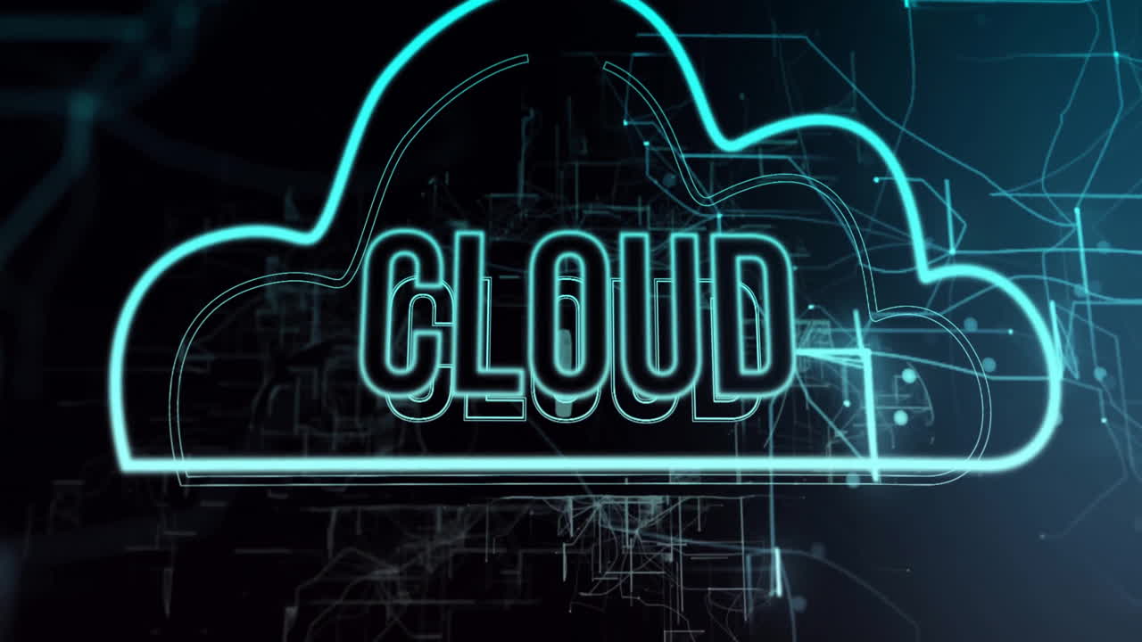 animación de texto en la nube y procesamiento de datos digitales en la nube