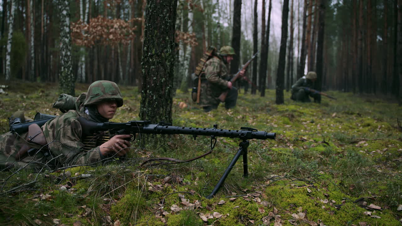 German Soldiers in World War II Forest Setting