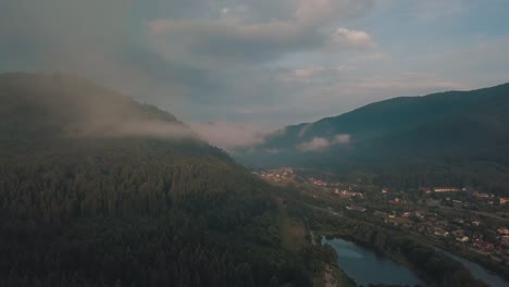mountings in fog. aerial view
