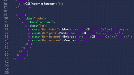simple html code animation, programming process. blue screen background
