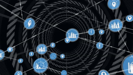 Animation of network forming tunnel-like digital structure with data points