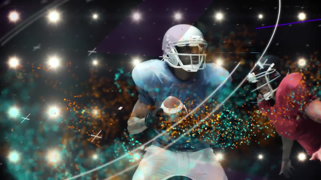 Animation of circular scanner processing data over american football players tackling
