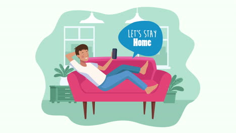 stay at home campaign with man watching tv in sofa