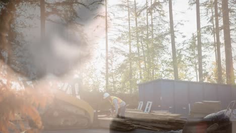 animación digital de leñador trabajando en el bosque 4k