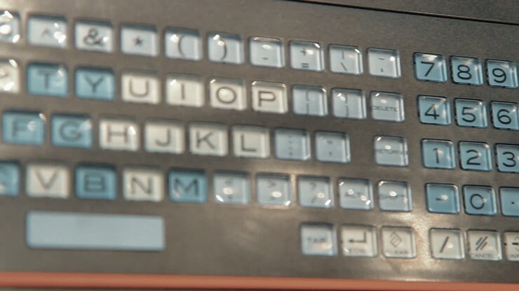 Keyboard with transparent keys. Closeup of keyboard with English letters