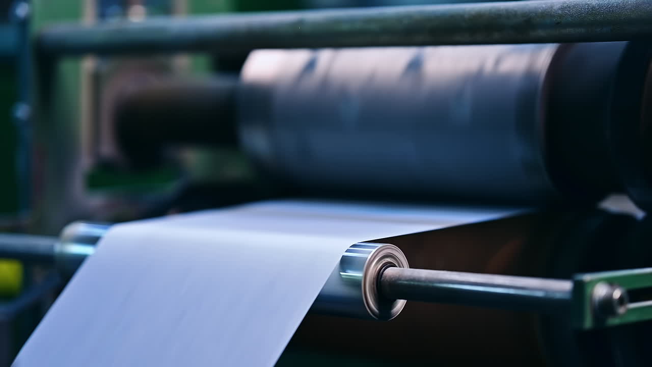 Rolling cellulose for diapers production. Producing of pampers technology.