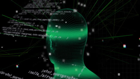animation of data processing and digital human on black background