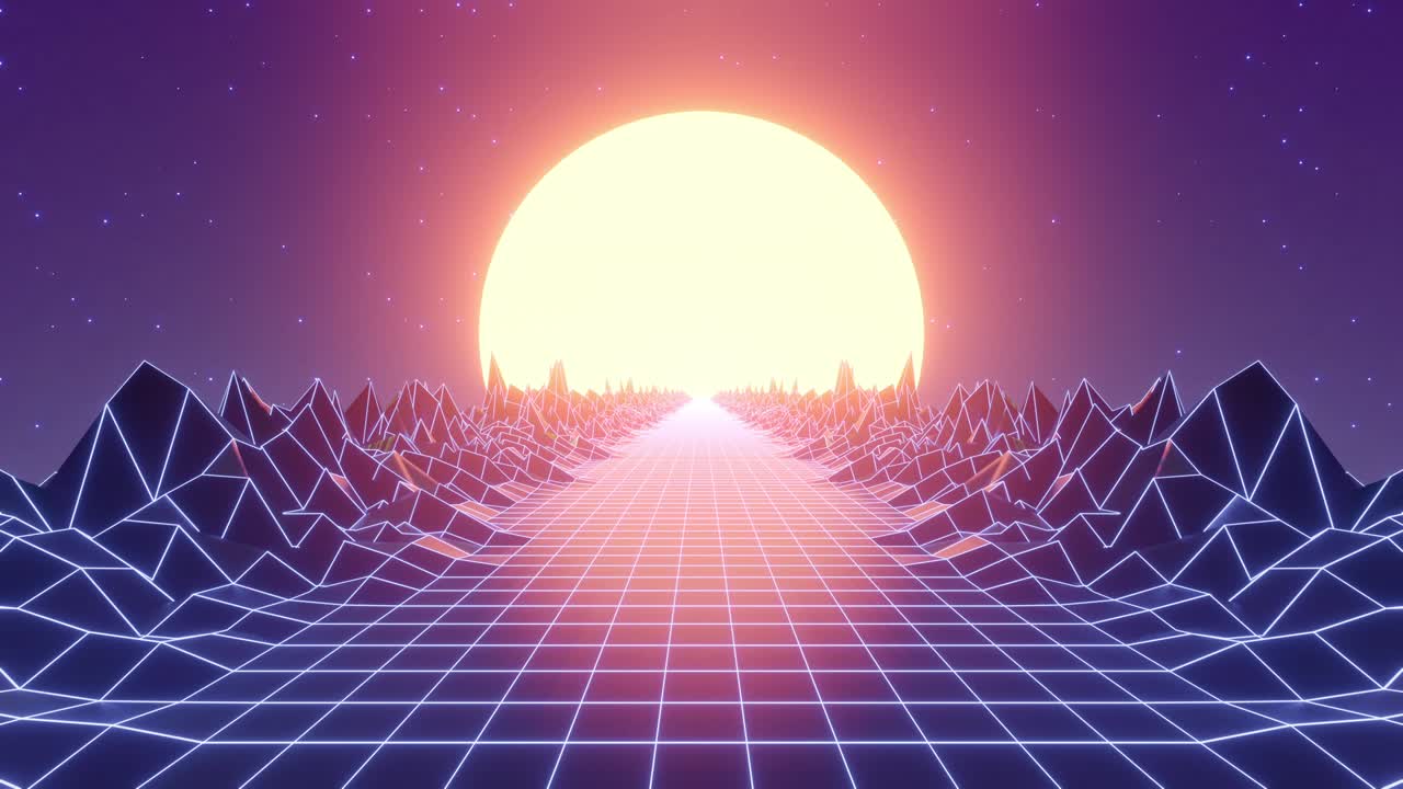 3d Retro futuristic background 80s style,Retro wave, synthwave wireframe animated grid, 80s retro futuristic background in endless loop,80s Retro Futurism sunset or sunrise,4k