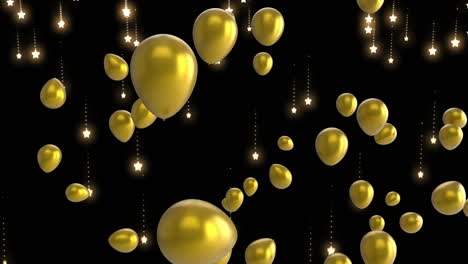 globos de oro flotantes y estrellas fugaz