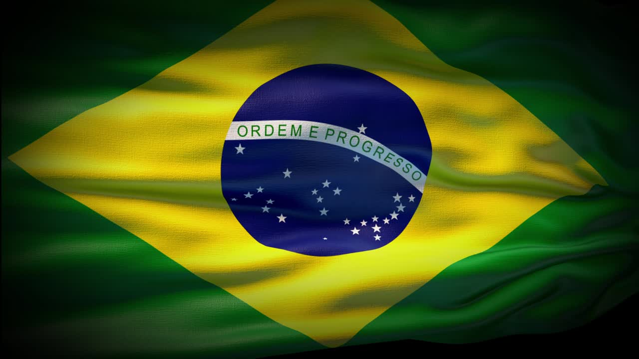 Animation Brazil flag is waving seamless loop. Brazil flag waving in the wind. Realistic 4K national flag of Brazil Closeup.