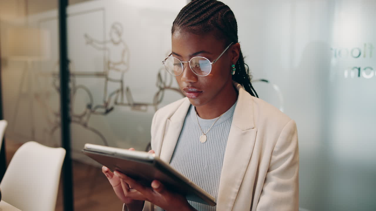 Businesswoman Using Tablet in Modern Office