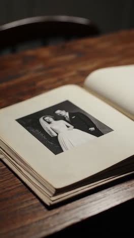 vintage photographs and an open book