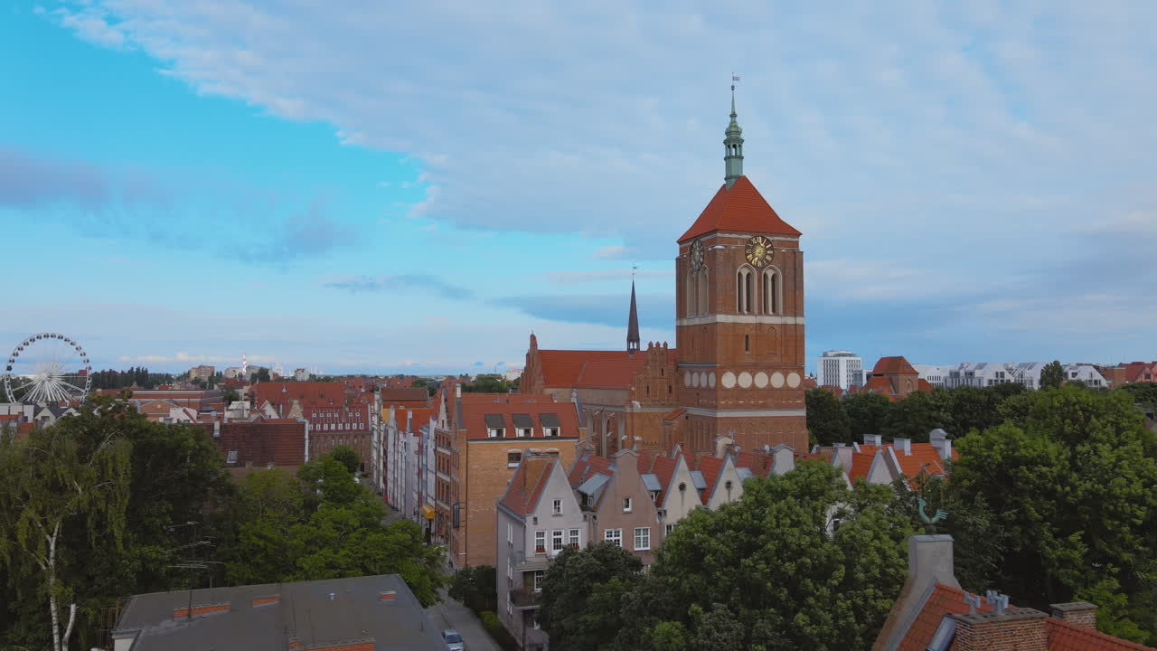 Aerial view of beautiful St. John´s church during beautiful day in Gdansk,Poland