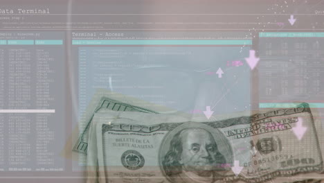 animación del procesamiento de datos sobre billetes