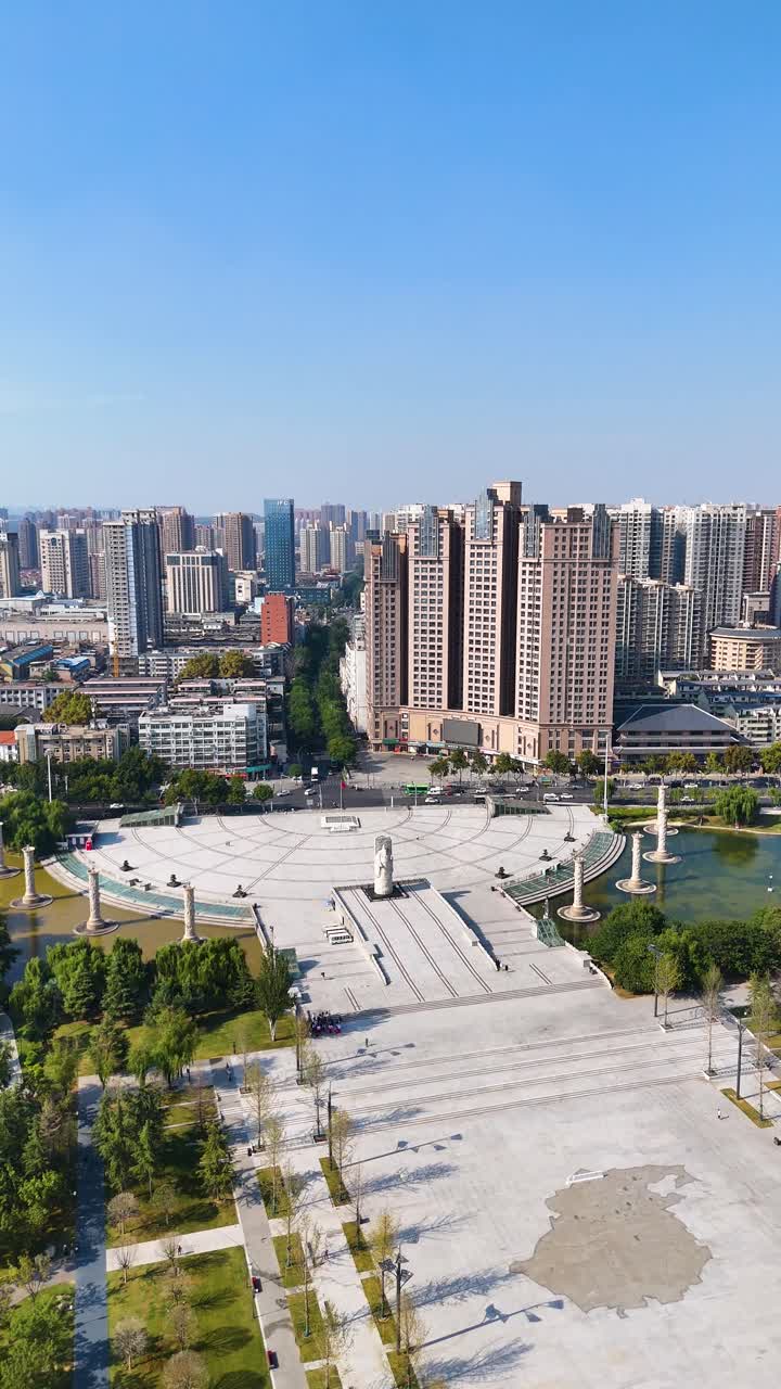 Vertical aerial view of Xianyang Lake Scenic area on the Weihe River route in Shaanxi Province, China