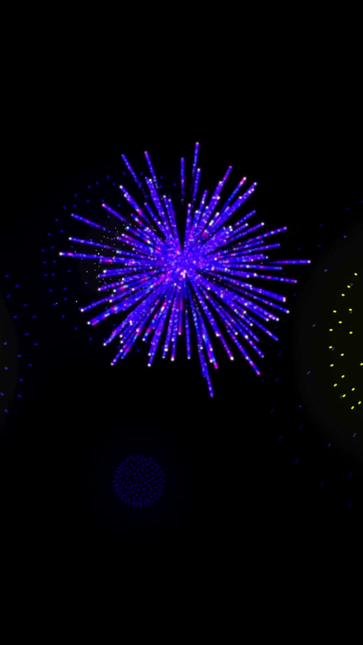 Animation of moving shapes and fireworks over black background