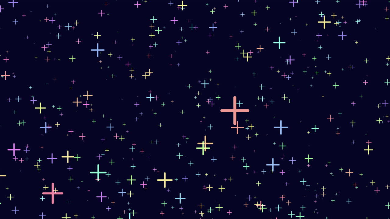 A vibrant night sky filled with stars and colorful constellations in purple, blue, green, and yellow hues. The image captures a stunning cosmic scene with various shapes and sizes of stars