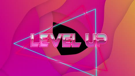 Animation-of-level-up-text-with-shapes-over-black-backround