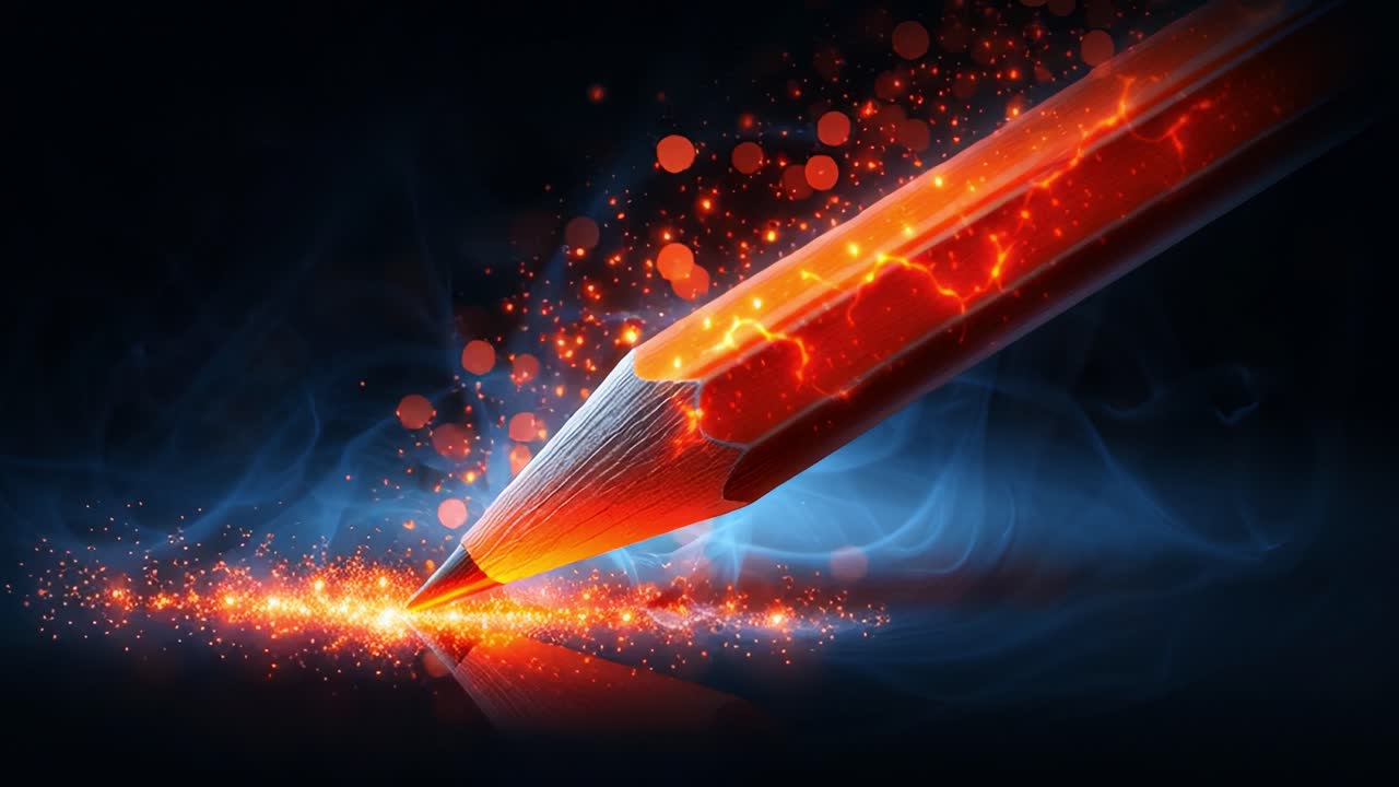 A Striking Visualization of a Red Pencil Creating a Fiery Trail of Sparkles and Emissions Against a Dark Backdrop, Capturing the Essence of Creativity and Expression in Art