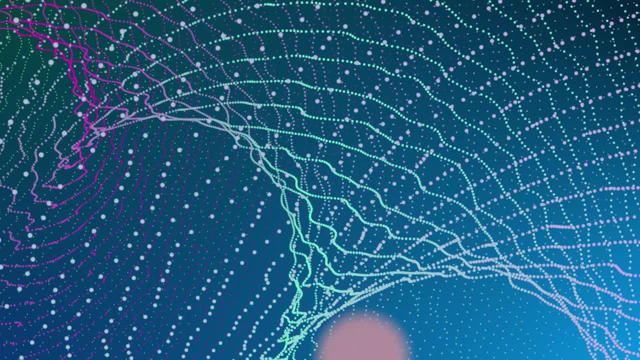 movimento de partículas de pontos azuis no espaço digital. cor ciana linha de pontos geométrica fundo de movimento abstrato.