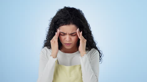 mujer, dolor de cabeza y dolor en el estudio para el estrés