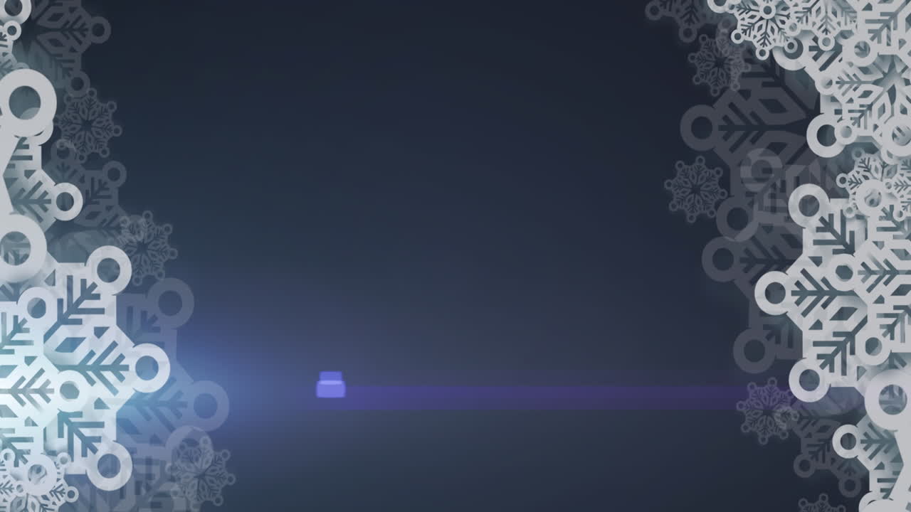 복사 공간과 함께 파란색 배경에 밝은 반점에 대한 눈송이 패턴의 애니메이션